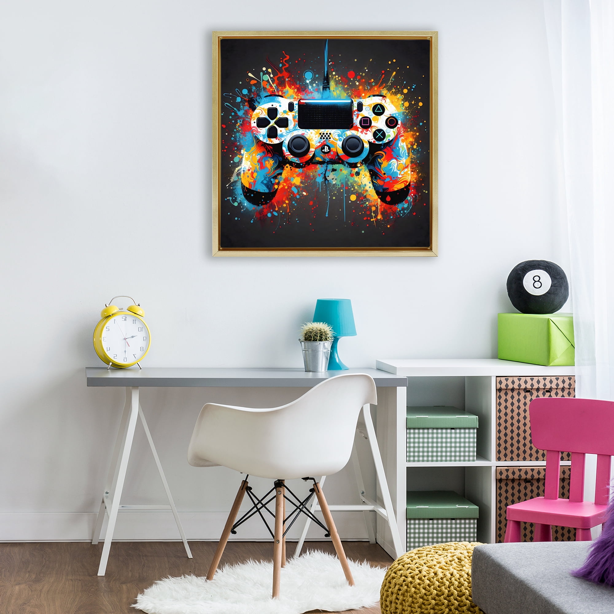 Stupell Industries Colorful Controller Swirl Gold Framed Floater Canvas Wall Art, design by Creative Studio