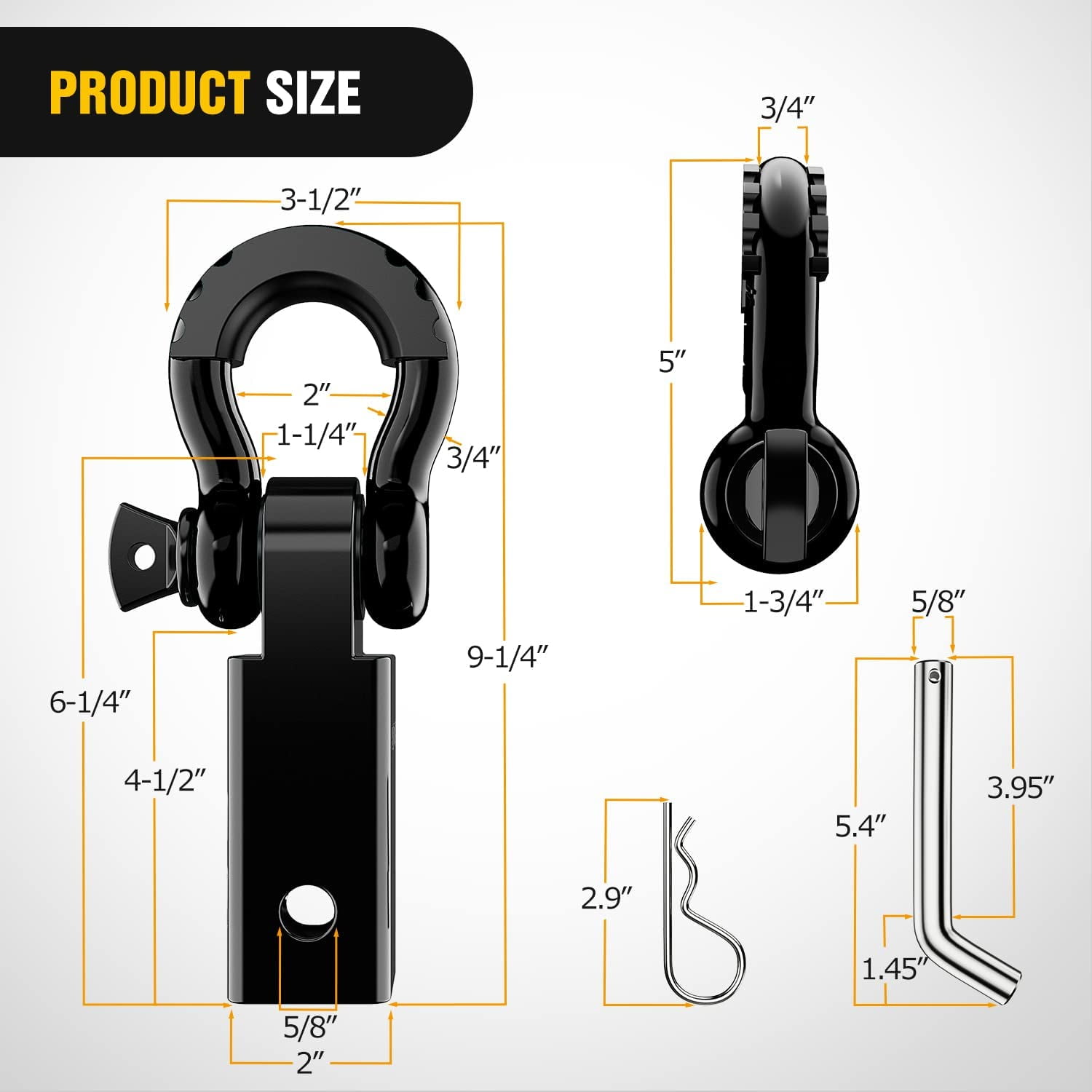 Nilight Shackle Hitch Receiver 2Inch 45000 lbs Breaking Strength 3/4" D Ring Shackle w/Trailer Hitch Pin Heavy Duty Solid Recovery Towing Kit for Trucks Jeeps Off-Road