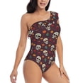 thumbnail image 3 of Sikiie Skull colorful flower Print Women One Piece Swimsuits Tummy Control One Shoulder Bathing Suits Ruffle Swimwear, From S to XXL-X-Large, 3 of 6