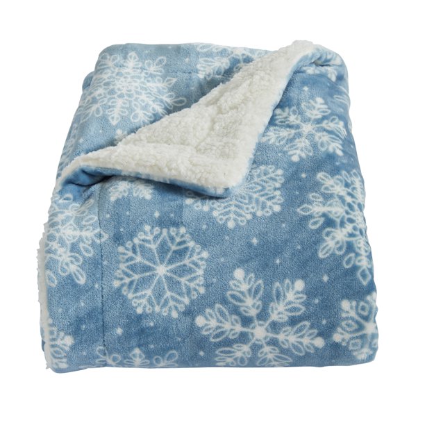 Great Bay Home Velvet Plush Fleece Reversible Sherpa Warm and Cozy Bed Blanket (Twin, Snowflakes