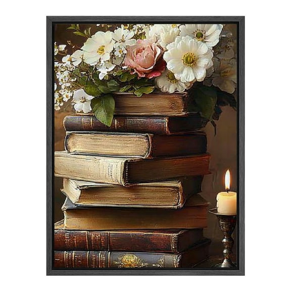 NJSTORE  Vintage Floral Wall Art Moody Books Still Life Pictures Rustic Antique Art Oil Painting Prints Dark Academia Decor Posters for Room Aesthetic Bedroom Wall Decor Unframed