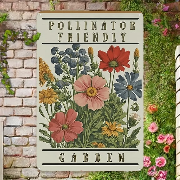 Metal plaque, 1pc Pollinator Friendly Metal Sign, 12x8 Inch OutdoorIndoor Decor for Yard, Porch & Garden - Vibrant Floral Design Promotes, Outdoor Decoration, Natureinspired Design Wall Decor For Home
