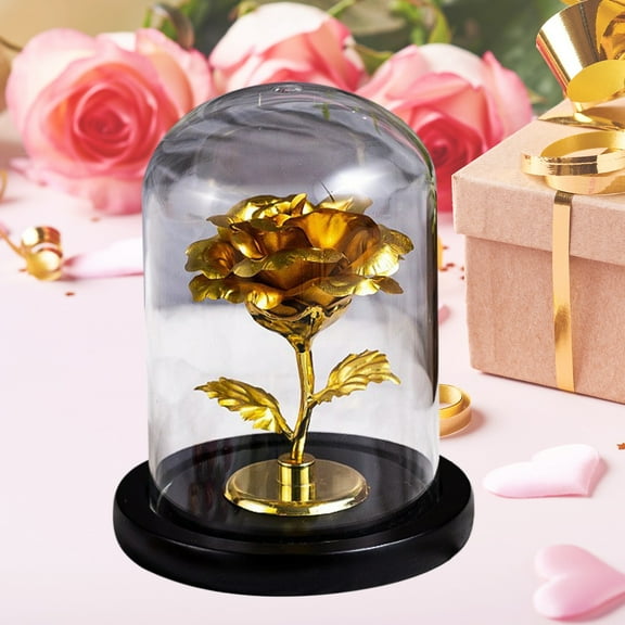 Eternal Gold Foil Rose in Glass Dome LED Night Light Romantic Gift Illuminated Flower Decoration Valentine Present Anniversary Gift Multiple Colors
