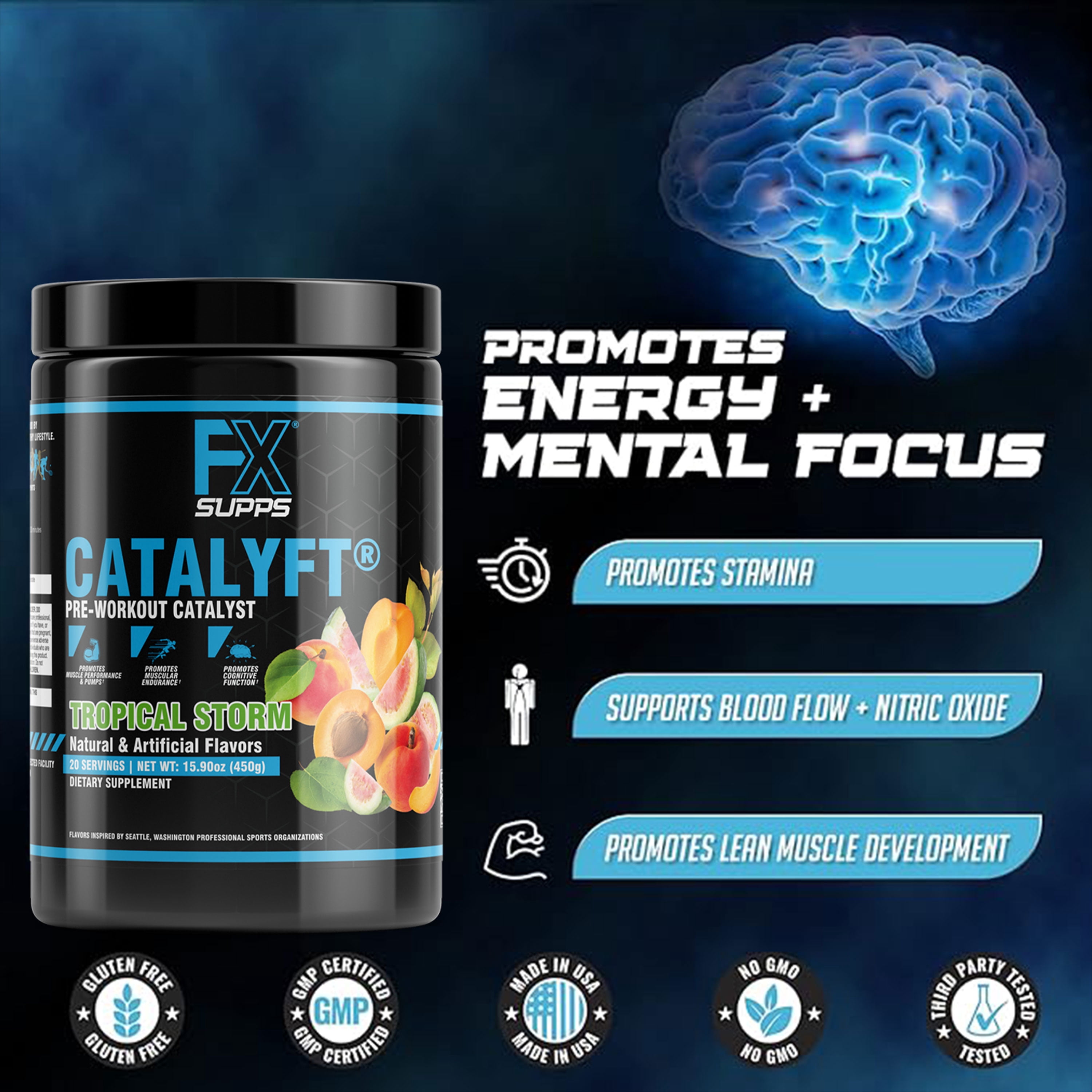 FX Supps Catalyft Pre Workout Powder, 20 Servings - Tropical Storm