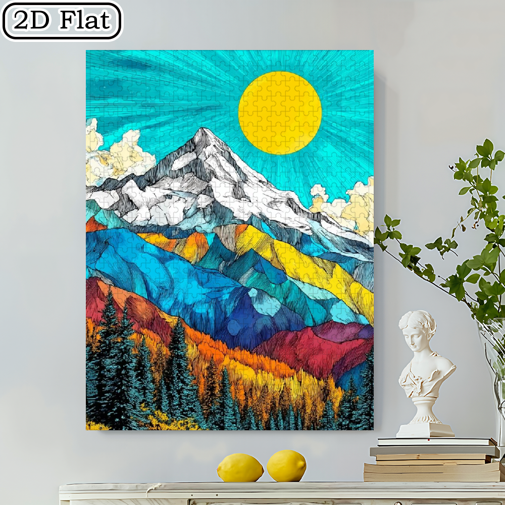 500pcs Jigsaw Puzzle Suitable for Families - Vibrant Mountain Landscape with Map Board, Stress-Relief Fun Game, Cardboard Puzzle for Christmas/ Gifts, Gamers Art Lovers (20.5x15 inches)
