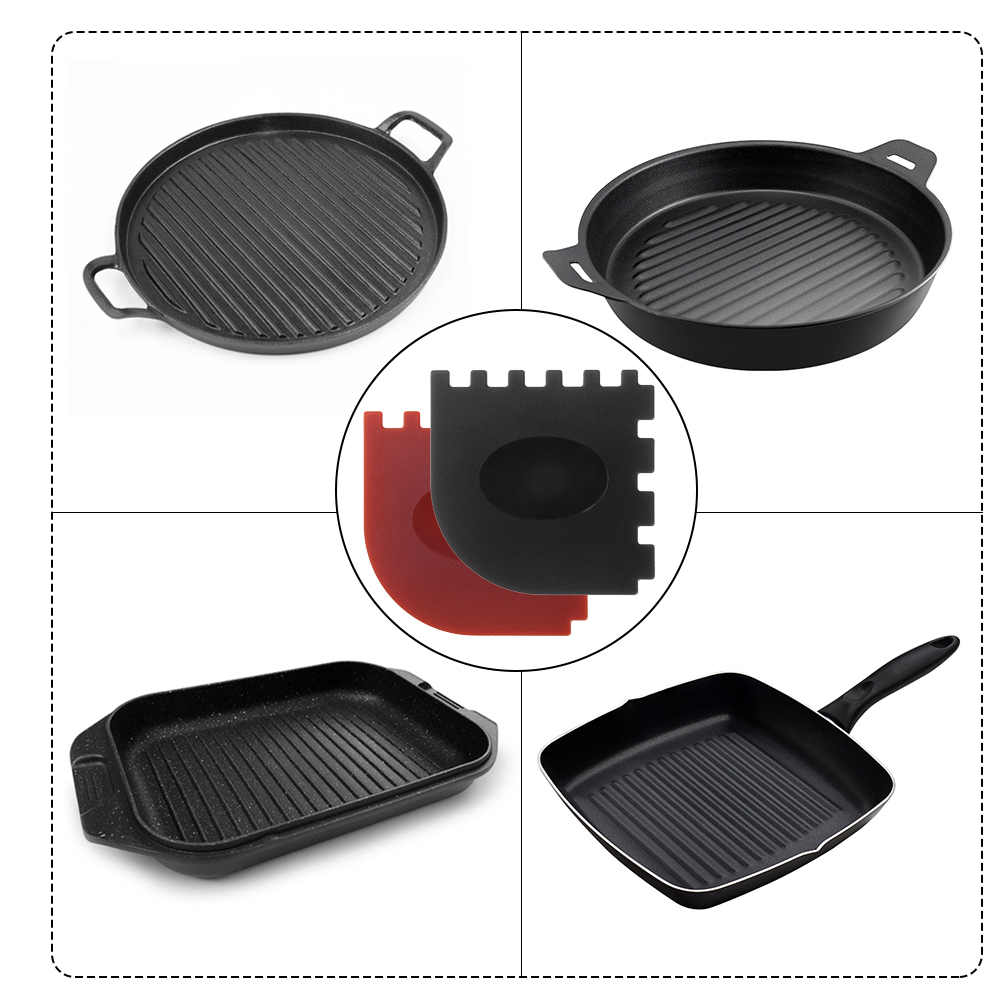 Set of 6 Cast Iron Cleaner Set Plastic Pan Scraper Silicone Handle