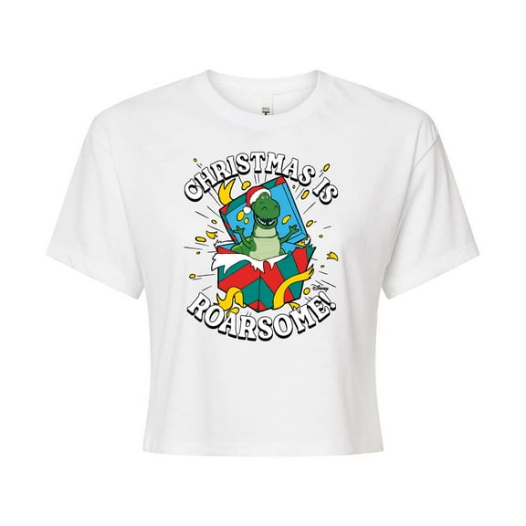 Toy Story - Christmas Is Roarsome - Juniors Cropped Cotton Blend T-Shirt
