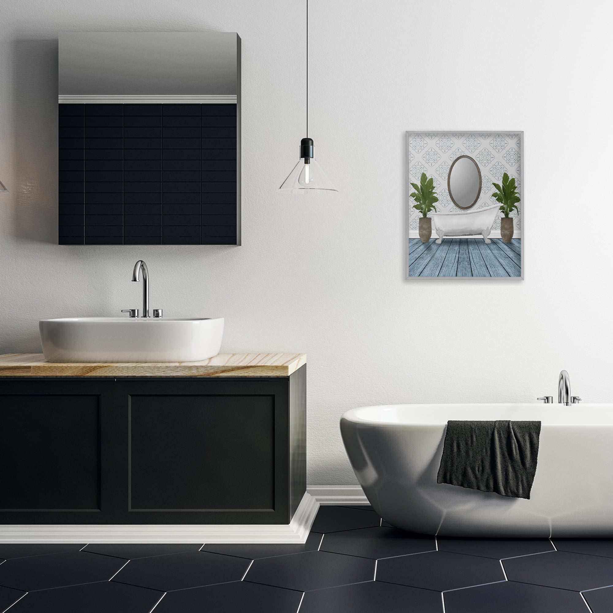 Stupell Industries Restful Wash Bathtub Gray Framed Giclee Art, design by Marcus Prime