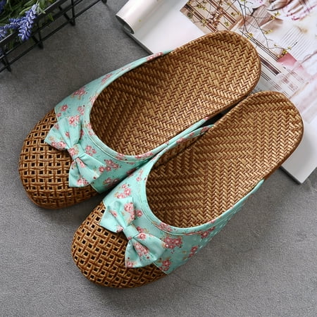 

SHENZHYIXINC Breathable Women‘s Ditsy Bow Linen Slip-On Slippers: Stylish and Comfortable Backless Footwear for Her