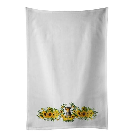 

Miniature Pinscher #2 in Sunflowers White Kitchen Towel Set of 2 19 in x 28 in
