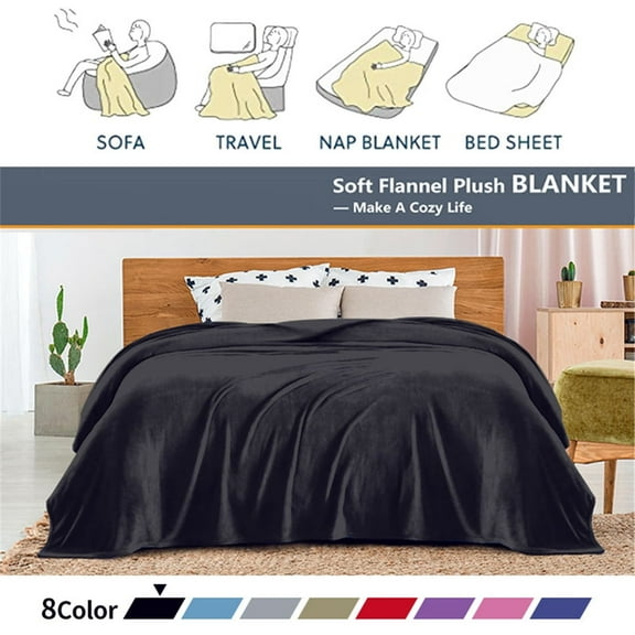 Home Black Flannel Fleece Throw Blanket, Solid Ultra Soft Luxury Double Side Fuzzy & Plush Fall Blanket for Couch and Pet, Fluffy Cozy Throw Blanket - All Season Premium Bed Blanket - (50"x60")