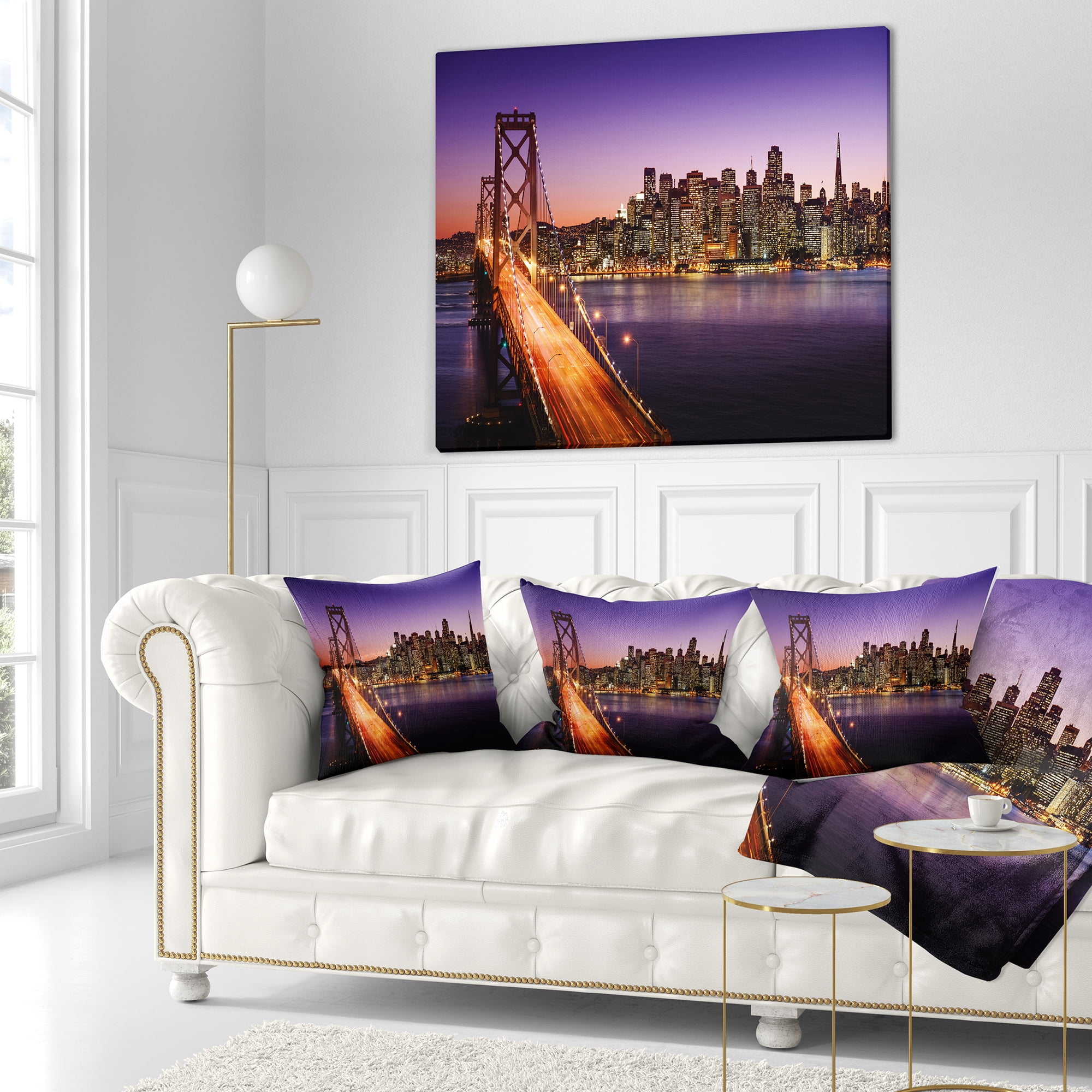 Designart San Francisco skyline and Bay Bridge - Sea Bridge Throw Pillow - 18x18