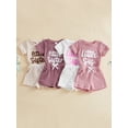 thumbnail image 3 of BemeyourBBs Newborn Baby Girls Little Sister Outfits Infant Girl Summer Clothes Waffle Knit Letter Embroidery Short Sleeve Romper and Elastic Waist Shorts Set, 3 of 9
