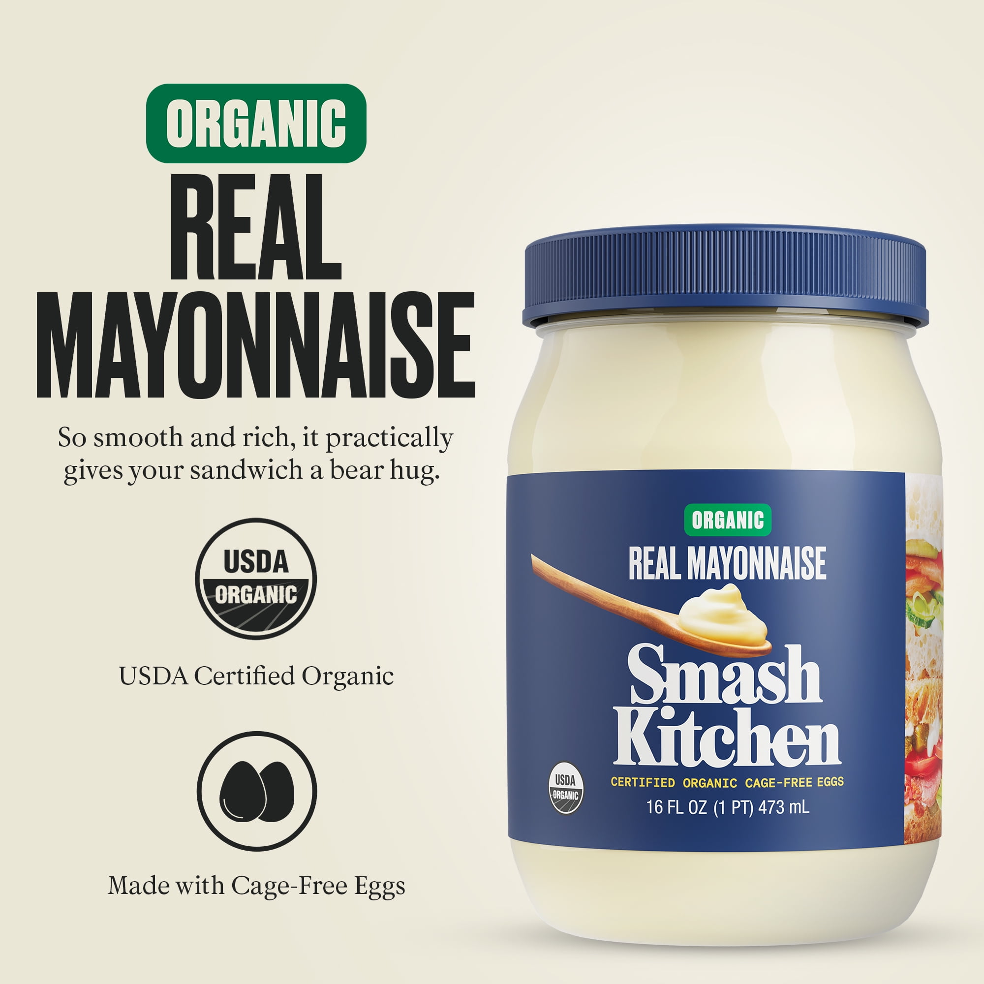 Smash Kitchen Organic Real Mayonnaise, 16 fl oz Jar