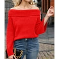 thumbnail image 4 of Women Off the Shoulder Sweater Long Sleeve Tops 2025 Fall Loose Knit Pullover Sweaters Winter Clothes Red M, 4 of 8