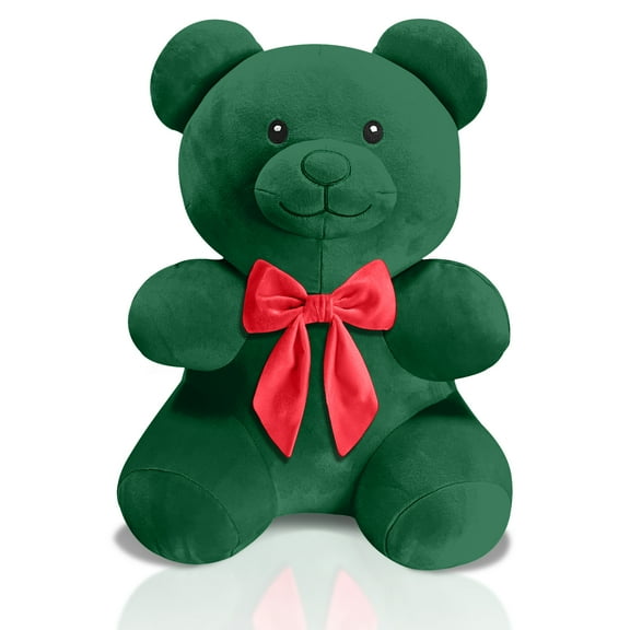 Plush 16-inch Classic Green Gummy Bear with Velvety Red Bow, By Holiday Time