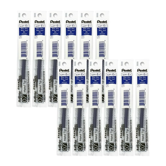 Recarga de tinta Pentel EnerGel PRO 0.7mm línea media azul, paquete de 12