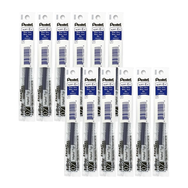 Recarga de tinta Pentel EnerGel PRO 0.7mm línea media azul, paquete de 12