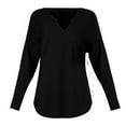 thumbnail image 4 of Holzkary Women's Waffle Knit Tops 2025 Long Sleeve V Neck Shirts Business Casual Blouses Basic Shirts Womens Tops Knit Notched V Neck Shirts Casual Trendy Solid Color Loose Blouses Black Xl, 4 of 5
