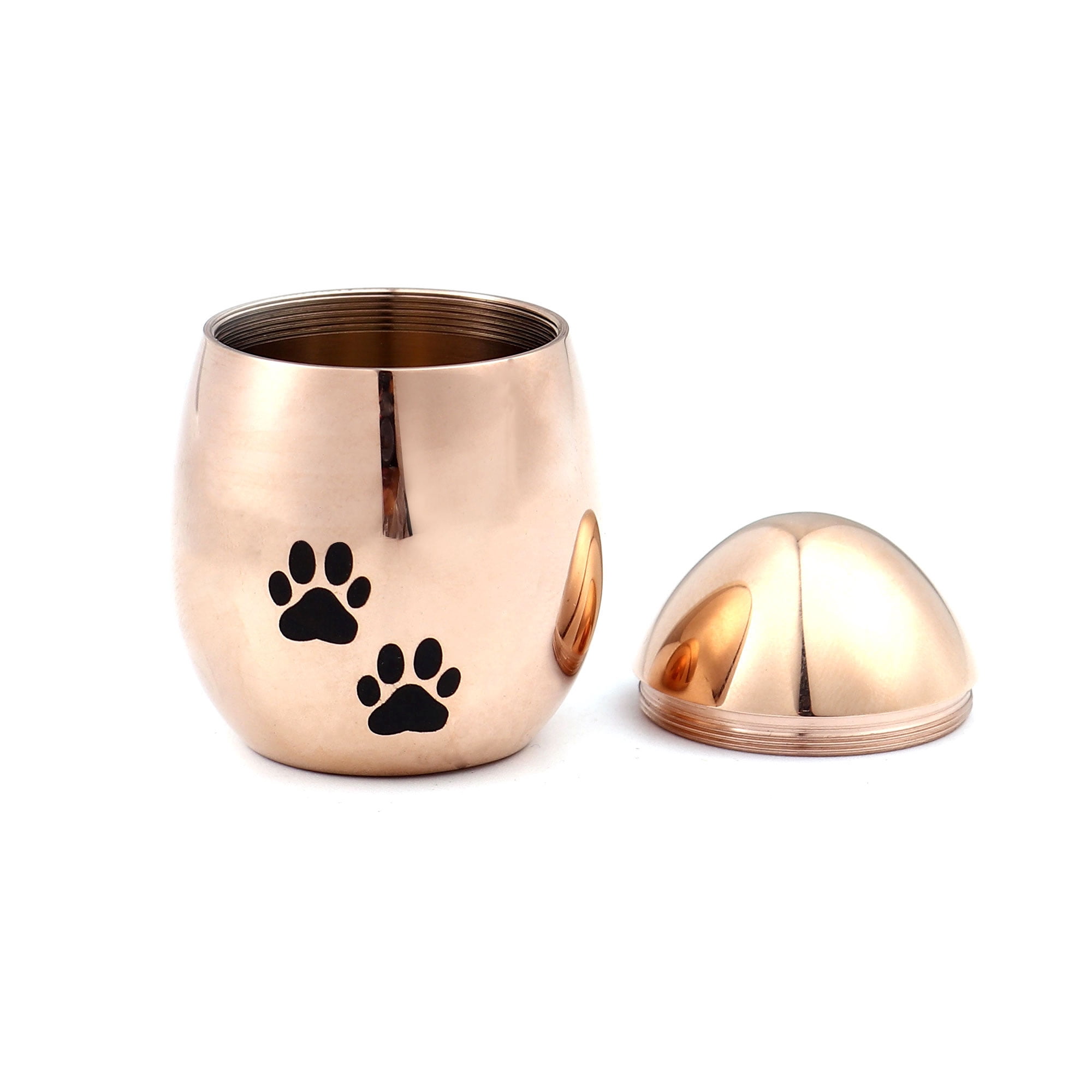 Waterproof Stainless Steel Small Rose Gold Pet Cremation Urn for Ashes Holder Handcrafted Paw Print Memorial Ash Container Keepsake with Free Gift Pouch