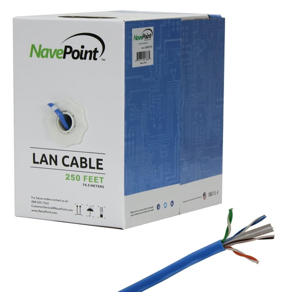 NavePoint CAT6 Ethernet Cable - CCA Bulk CAT6 Cable 250ft Ethernet Cable, 550MHz, 23AWG 4 Pair, Unshielded Twisted Pair (UTP), Solid Blue