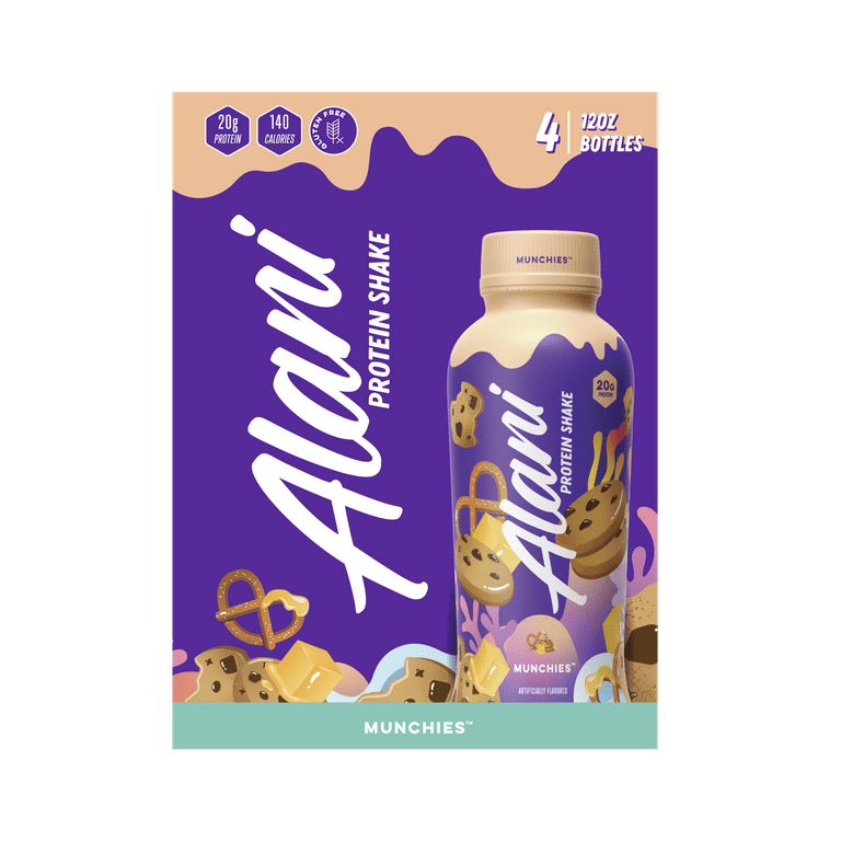  Alani Nu Protein Shake, Ready to Drink, Naturally Flavored,  Gluten Free, Only 140 Calories with 20g Protein per 12 Fl Oz bottle  (Munchies, 12 Pack)