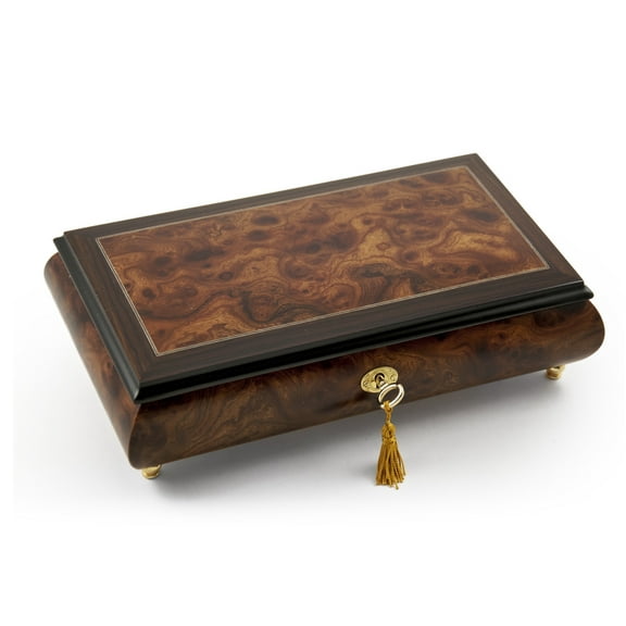 Elegant Classic Style Wood Tone Musical Jewelry Box with Lock and Key - Butterfly Kisses
