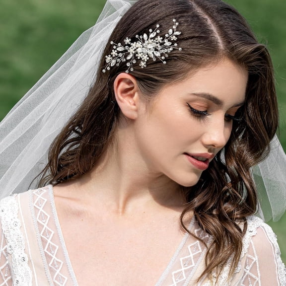 Wedding Hair Comb Pearl Bride Hair Pins Flower Hair Piece Rhinestone Bridal Hair Accessories for Women and Girls