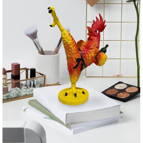 Drunk Chicken Ornament, Whimsical Resin Rooster Sculpture, Large Simulation Decorative Statue for Living Room Entrance Home Decor, Yellow