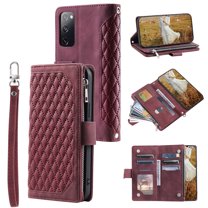 for Samsung Galaxy S20 FE Wallet Case, PU Leather Magnetic Flip Phone Case with Kickstand Card Slots Wrist Strap Cover for Samsung Galaxy S20 FE (6.5 Inch),Winered