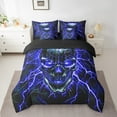thumbnail image 2 of Erosebridal Gothic Skull Bed in a Bag Twin size, Neon Lightning Bedding Twin Size, Black Blue Reversible Comforter Sets with Sheets, Microfiber Bedroom Decoration, 7-Piece, 2 of 6
