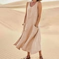 thumbnail image 2 of CHOK Robes d'Été Décontractées Femmes Coton Lin à Fleurs Robe Maxi Femme Sans Manches Débardeur Longue Fluide Robe Bohème Robes d'Été Fluides pour Adolescentes avec Poches Gris Foncé 3TG, 2 of 6