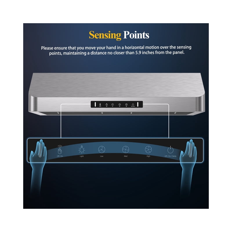 VIKIO 30 Inch Under Cabinet Range Hood 900 CFM Stainless Steel Kitchen Vent Hood with Gesture Control, LED Lights, Dishwasher Safe Baffle Filters