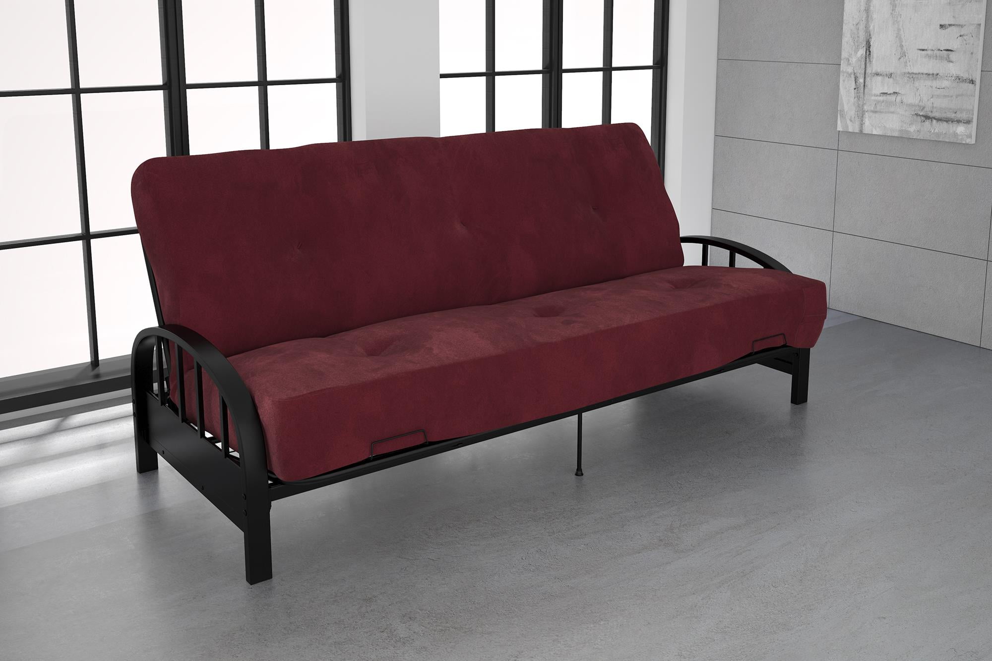 DHP Aiden Black Metal Futon Frame with 8" Coil Full Futon Mattress