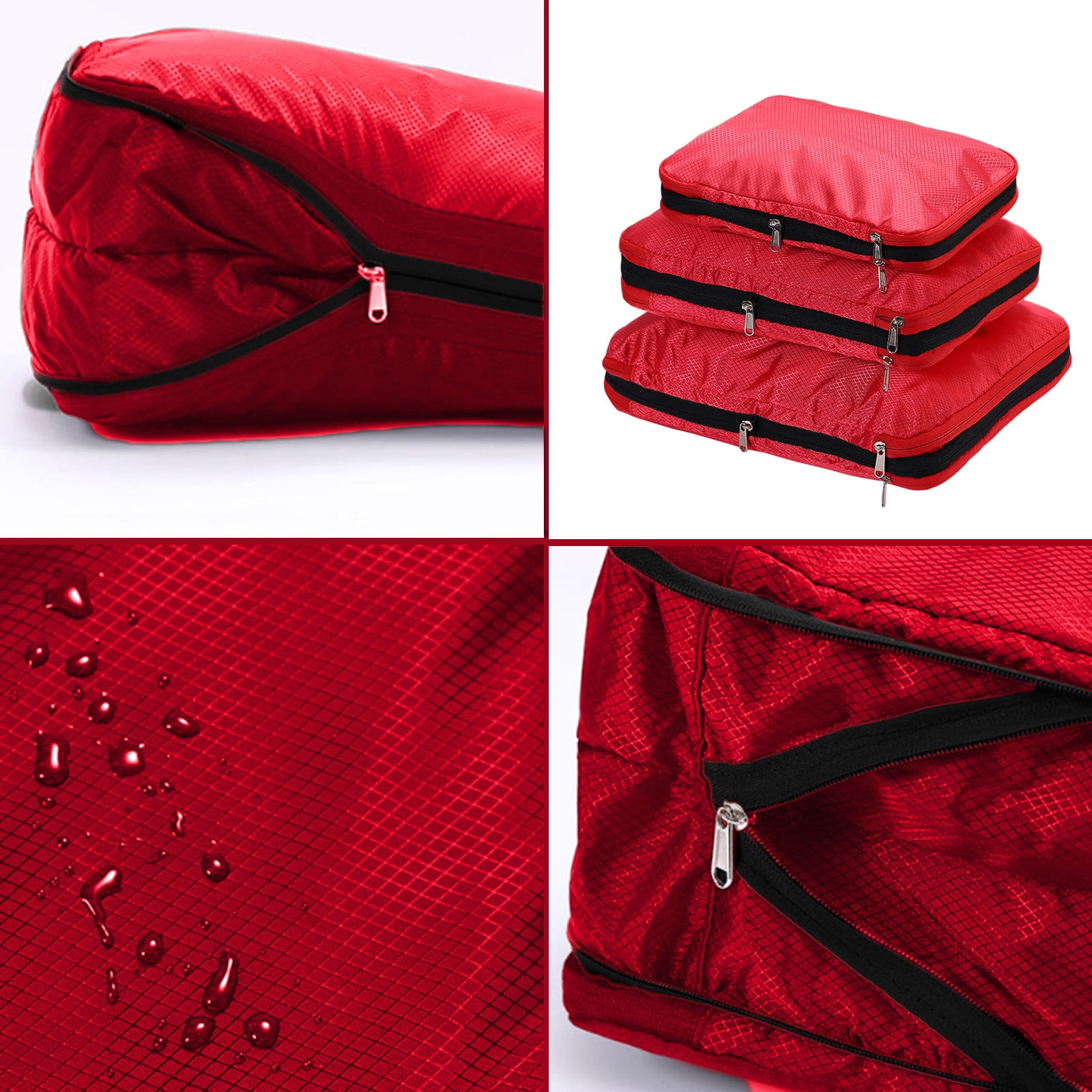 Travel Luggage Packing Cubes Set of 3, Expandable Suitcase Organizers for Clothes Storage, Travel Essentials, Oxford Cloth, 15.75x11.81in, Gray/Red