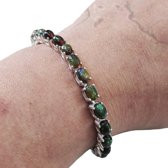 Natural Black Opal bracelet, Cluster Opal jewelry, October Birthstone, 925 Sterling silver, Silver jewelry, Silver bracelet, Bracelet for wedding anniversary, Christmas Gift, Women Bracelet Bangle