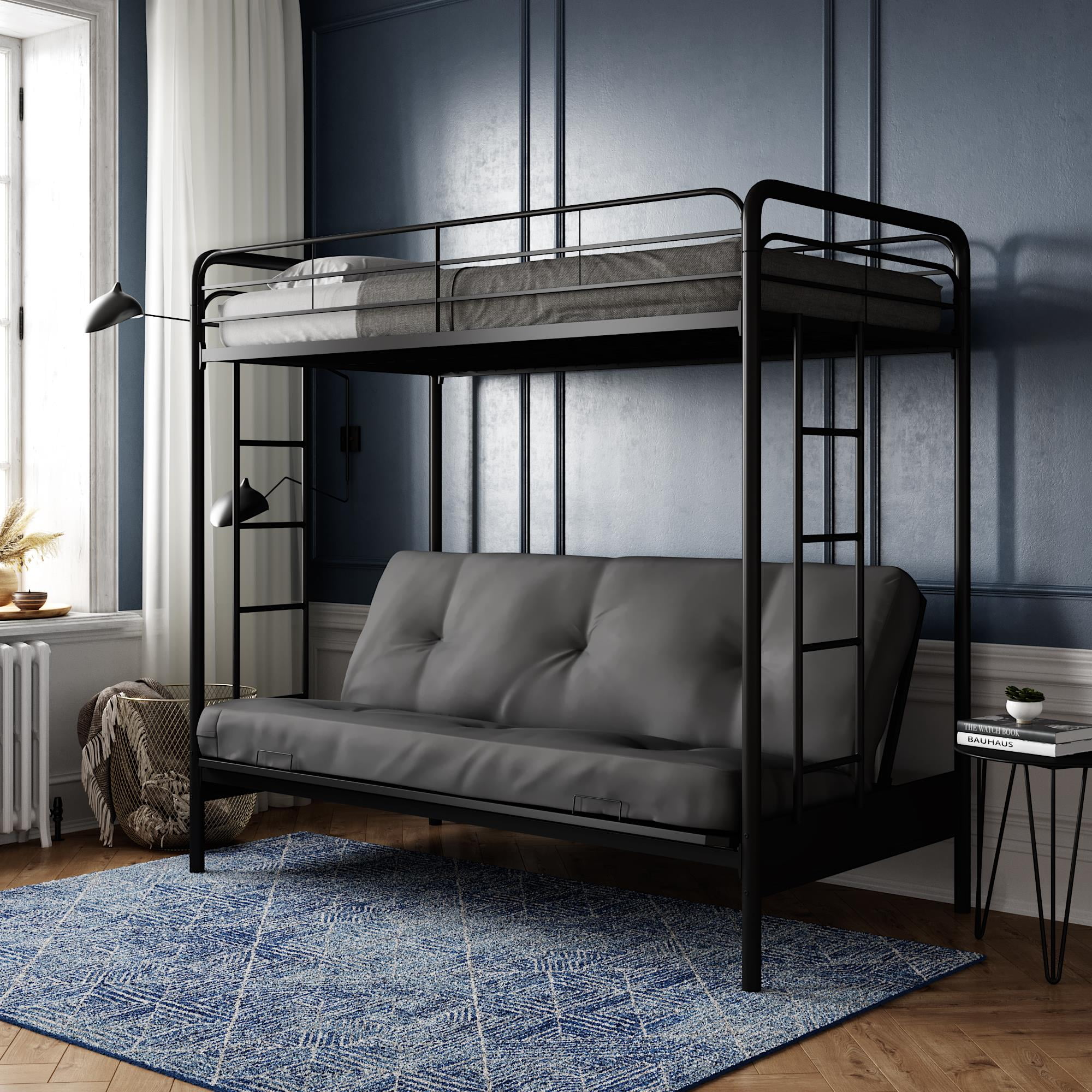 Dhp Twin Over Futon Black Metal Bunk Bed, Bunk Bed Sofa And Desk