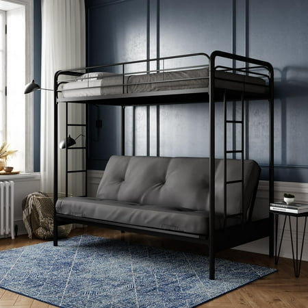 DHP Sammie Twin over Futon Metal Bunk Bed  Black
