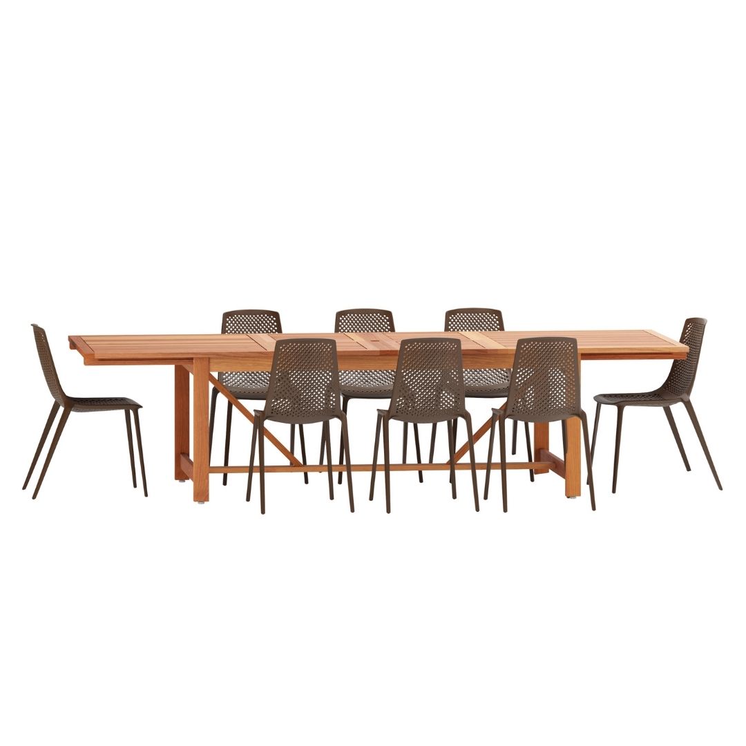 Amazonia Astro 9-Piece Patio Dining Table Set, Eucalyptus Wood 100% FSC, Ideal for the Outdoors and Indoors, Brown