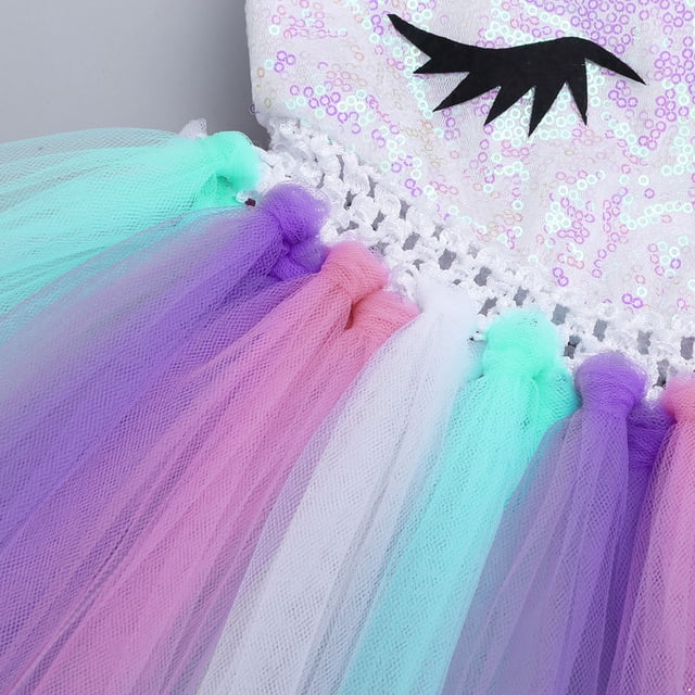 YiZYiF Robe d'Halloween pour Filles avec Bandeau Jupe Tutu Colorée Cosplay Fête Compétition Princesse Tenue de Déguisement Colorée 4-5 Ans