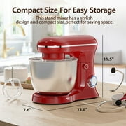 Trimeko 6-QT Tilt-Head Stand Mixer with Bowl, Dough Hook, Whisk & Beater, 3-in-1 Function,Red