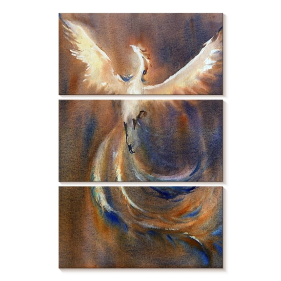 Elephant Stock Rising Phoenix Wall Art - Vertical Multi Panel Canvas - Living Room Wall Decor - Fantasy And Sci-fi Multi Panel - Gray And Orange Decor - 14" x 23"