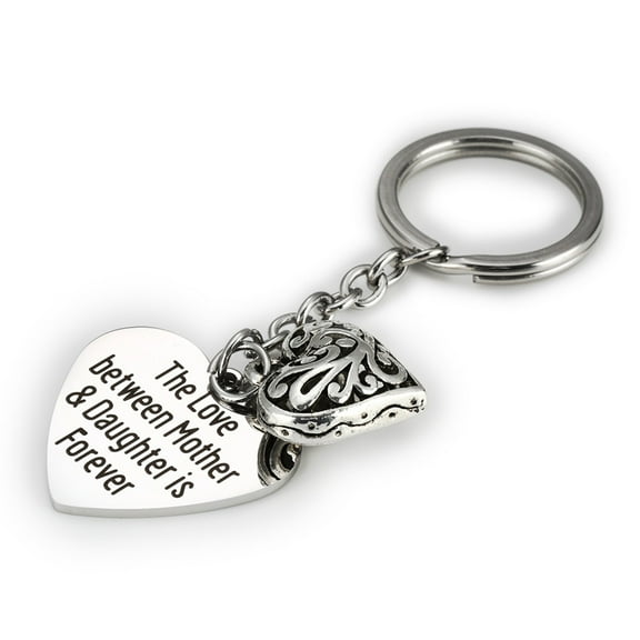 HONITANO 1Pack Heart Shaped Silver Stainless Steel Keychain Letter Printing Key Organizer for Women Mothers Day Present