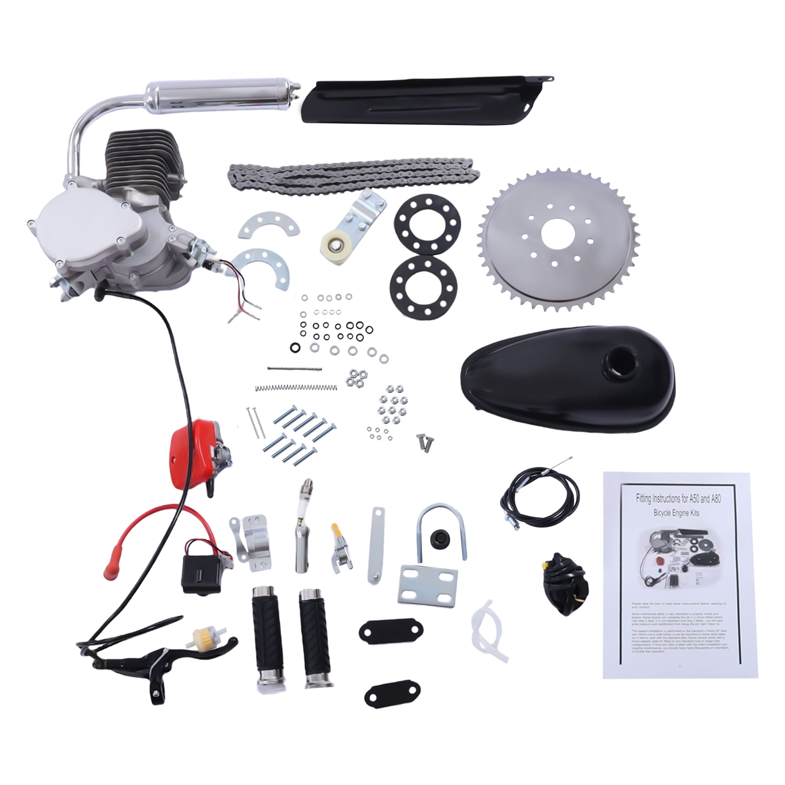 Anqidi Full Set 100CC 2-Stroke Bicycle Gasoline Engine Motor Kit Upgrade Hydraulic Handle DIY Gas Motorized Bike Modified Set