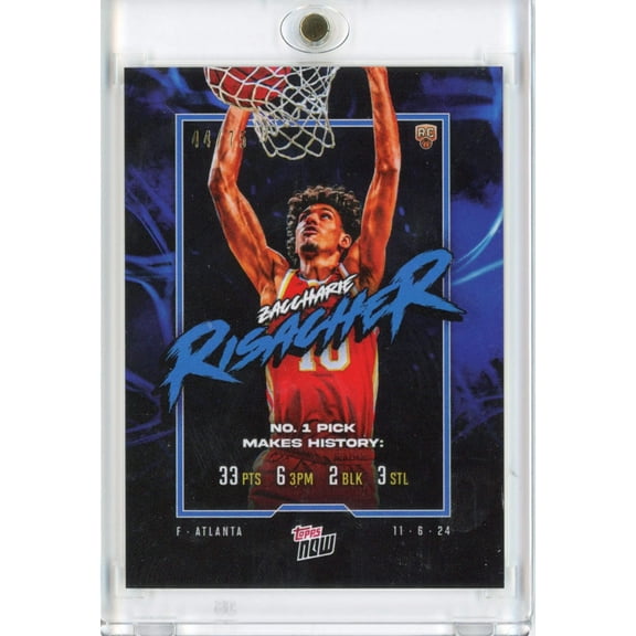 2024 Topps Now Zaccharie Risacher #5 Blue #/75 Rookie RC Basketball Card
