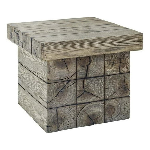 Afuera Living Modern Wood Outdoor Patio Side Table in Light Gray