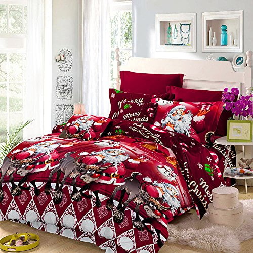 Anself Santa Claus Bedding Sets, Duvet Cover, Bed Sheet, 2 Pillow Case