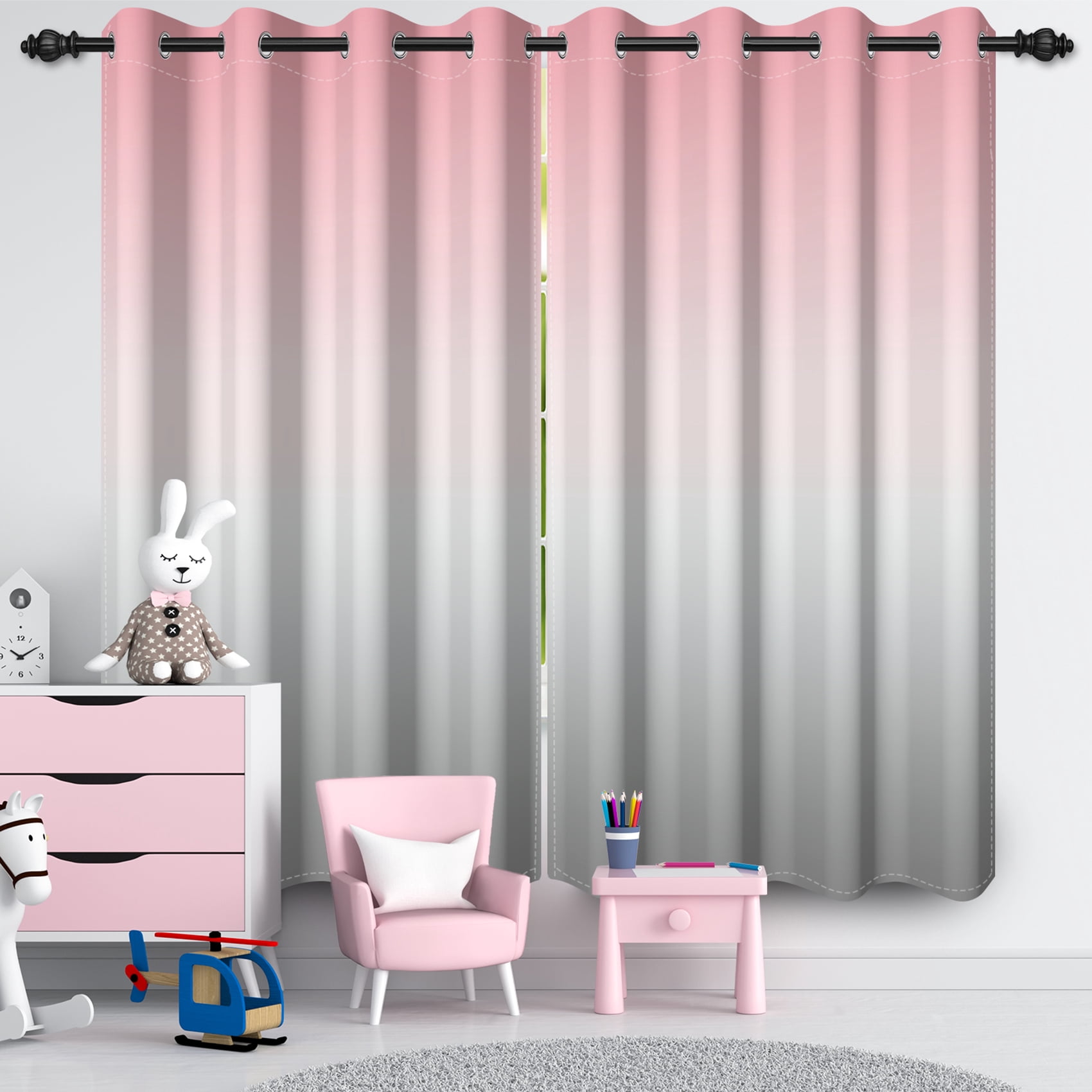 SUNOLIFE Pink Gray Gradien Blackout Curtains 2 Panels 63 Inch Ombre Darkening Window Curtainsfor Living Room Bedroom