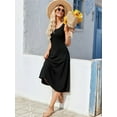 thumbnail image 3 of Women'S Summer Sleeveless Floral Beach Crewneck High Waist A-Line Midi Tank Dresses with Pockets Black S, 3 of 8