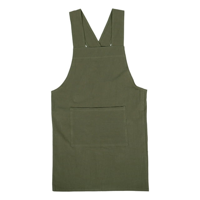 Delantal retro de lona de algodón con espalda cruzada y bolsillos para cocinar, jardinería y pintura Delantal ajustable para hombres y mujeres para uso en el hogar y la cocina Verde